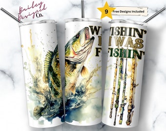 Wishin I was Fishin 20 オンス スキニータンブラー 昇華デザイン デジタルダウンロード PNG インスタント デジタルのみ、バス釣りタンブラー、バス釣り人