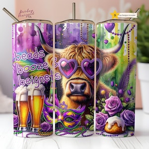 Mardi Gras Party New Orleans Glitter 20 oz Skinny Tumbler Sublimation Design Digital Download PNG Instant DIGITAL ONLY, Tumbler Wrap