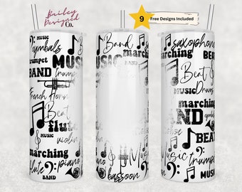 20 oz Skinny Tumbler Sublimation Design Template School Band Blank Music Straight Design Digital Download PNG Music Word Art