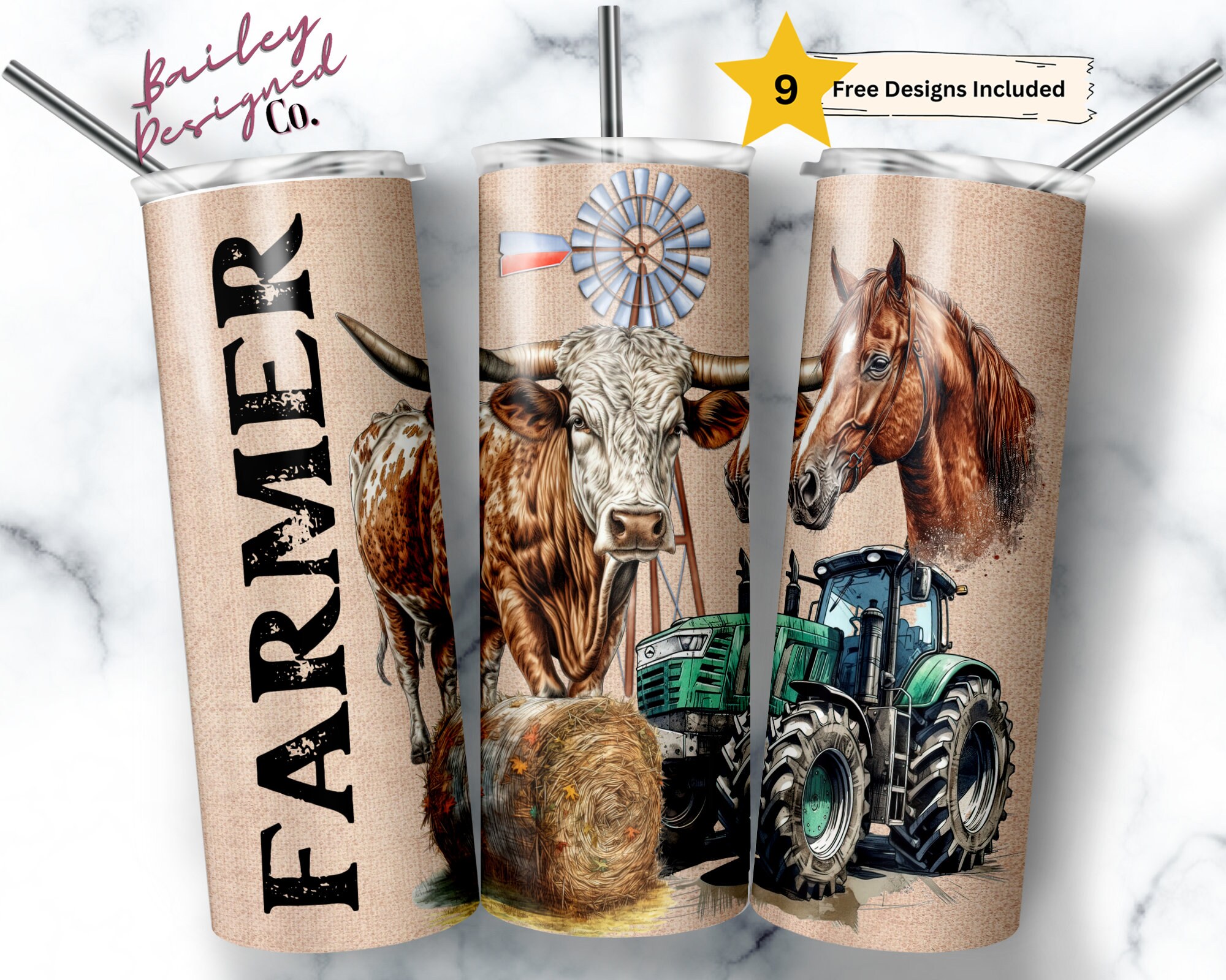 Set of 4 Farm Fresh Cooler Tumblers with Color Lids & Straws, 16oz