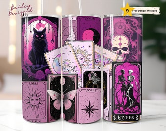Tarot Cards 20 oz Skinny Tumbler Sublimation Design Digital Download PNG Instant DIGITAL ONLY, Celestial Tumbler, Witchy Vibes Tumbler