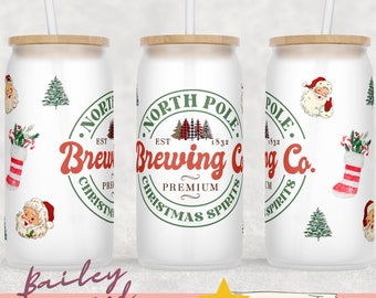 Funny Christmas Glass Can Wrap - Digital Sublimation Design - North Pole Brewing Company - 16oz Template, Sassy Sarcastic Funny Design