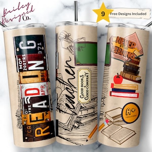 Reading Teacher 20 oz Skinny Tumbler Sublimation Design Digital Download PNG Instant DIGITAL ONLY, Reading School Teacher Tumbler