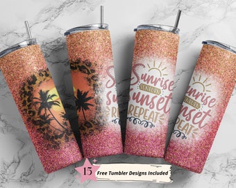 Sunrise Sunburn Sunset Repeat Sublimation Design 20 oz Skinny Tumbler Wrap PNG DIGITAL DOWNLOAD only, Straight Design, Seamless Design