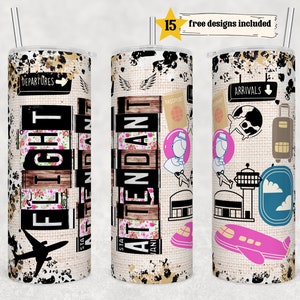 Flight Attendant 20oz Skinny Tumbler Sublimation Design Templates, Airline Host Stewardess Straight Digital Design