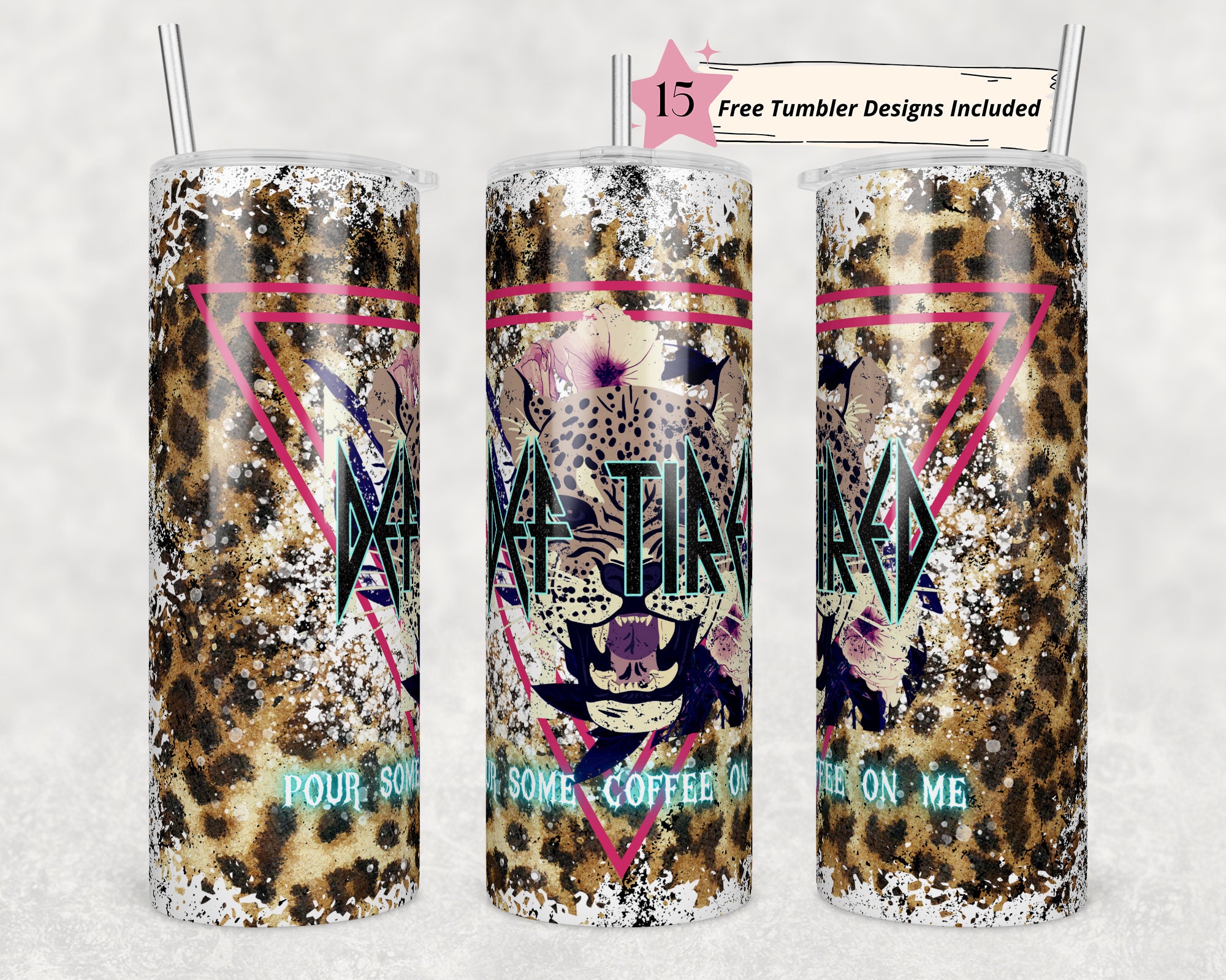 20oz Skinny Tumbler Def Tired Pour Some Coffee on Me Etsy