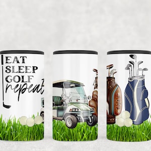 4in1 Can Cooler Sublimation Wrap, Eat Sleep Golf Repeat , Sublimation Can Holder PNG - Summer time Funny Golfing Design