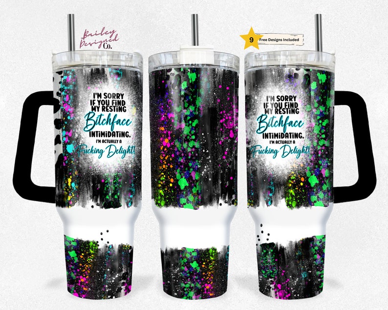 Resting Bitchface 40oz Tumbler Wrap - PNG Tumbler Design Sublimation Designs Downloads -Funny Rude Sublimation Tumbler with Handle Wrap image 7