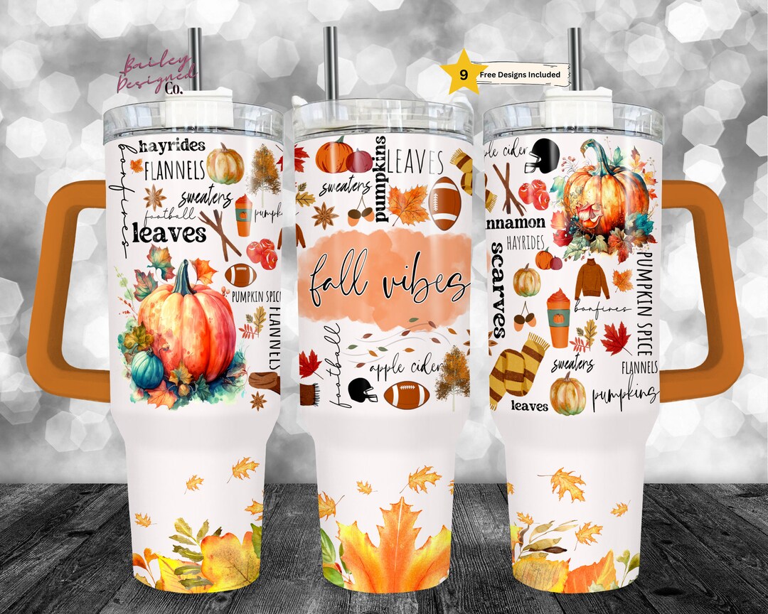 Fall Vibes 40oz Tumbler Wrap - PNG Tumbler Design Sublimation Designs ...