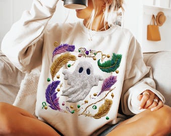 Mardi Gras Cute Ghost PNG Sublimation Design Instant Digital Download, Cute Graphics, Glass Jar png Design, Tshirt Design