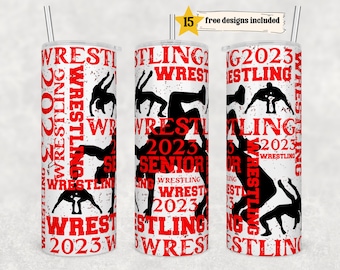 20oz Skinny Tumbler Wrestling Red Sublimation Designs Template Straight PNG File Download - Wrestling Sport