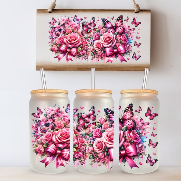 Sping Floral Pastel Flowers UVDTF 16 oz Glass Can Tumbler Sublimation Design Digital Download png Instant DIGITAL ONLY, Glass Jar