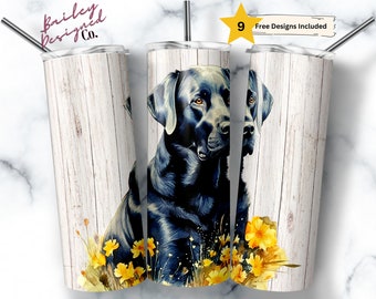 Acquerello Black Lab 20 oz Skinny Tumbler Sublimation Design Download digitale PNG SOLO DIGITALE istantaneo, Labrador Retriever Dog Tumbler