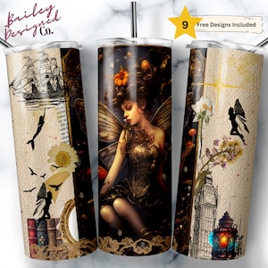 Dark Tinker Bell Fairy 20 oz Skinny Tumbler Sublimation Design Digital Download PNG Instant DIGITAL ONLY, Steampunk Scrapbook Junk Journal
