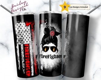 Pompier 20 oz Skinny Tumbler Sublimation Design Digital Download PNG Instant DIGITAL ONLY, Female Firefighter Tumbler
