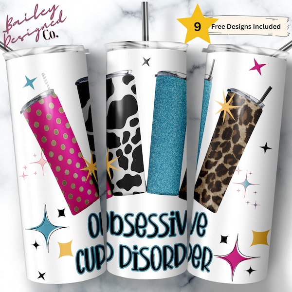 Obsessive Cup Disorder 20 oz Skinny Tumbler Sublimation Design Digital Download PNG Instant DIGITAL ONLY, Funny Cup Collector Tumbler