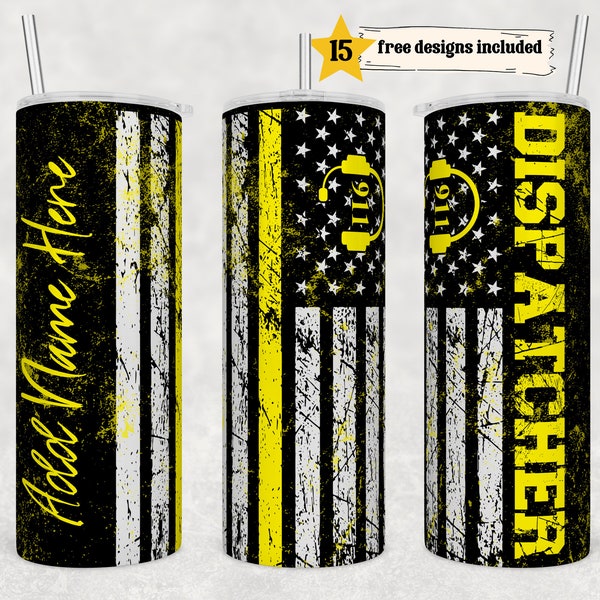 911 Dispatcher 20 oz Skinny Tumbler Sublimation Wrap Design For Straight Tumbler, PNG File, Digital, Custom Name First Responder Design