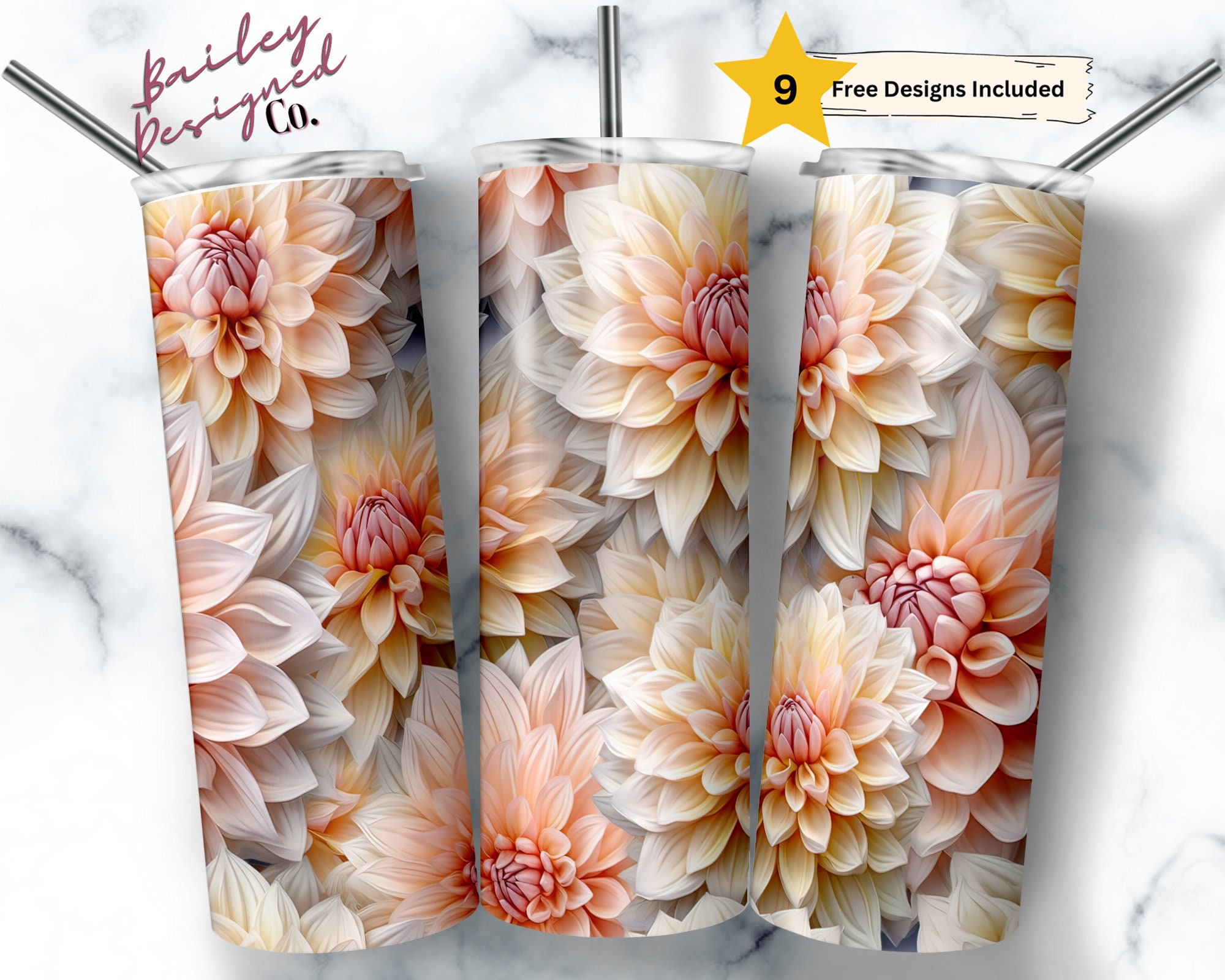 Flowers 3D tumbler wrap sublimation, 20 oz Skinny Tumbler Sublimation  Design Digital Download PNG Instant DIGITAL ONLY