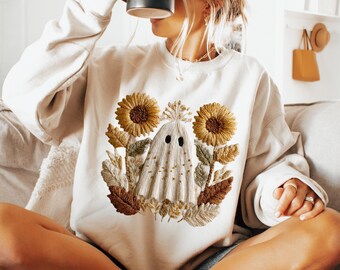 Fall Boho Sunflower Cute Ghost PNG Sublimation Design Instant Digital Download, Cute Graphics, Glass Jar png Design, Tshirt Design
