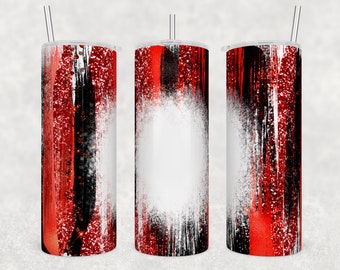 20oz Skinny Tumbler Blank Red Black Sublimation Design Templates, Sparkly, Straight PNG Digital Download Brushstokes