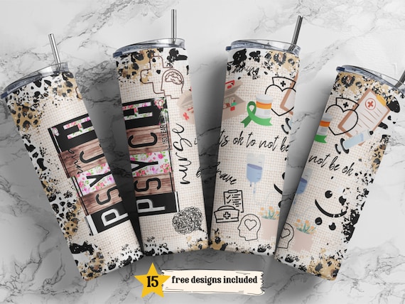 Psych Nurse 20 oz Skinny Tumbler Sublimation Leopard Boho Psychiatric Wrap Design For Straight Tumbler, PNG File, Digital, Rustic Design