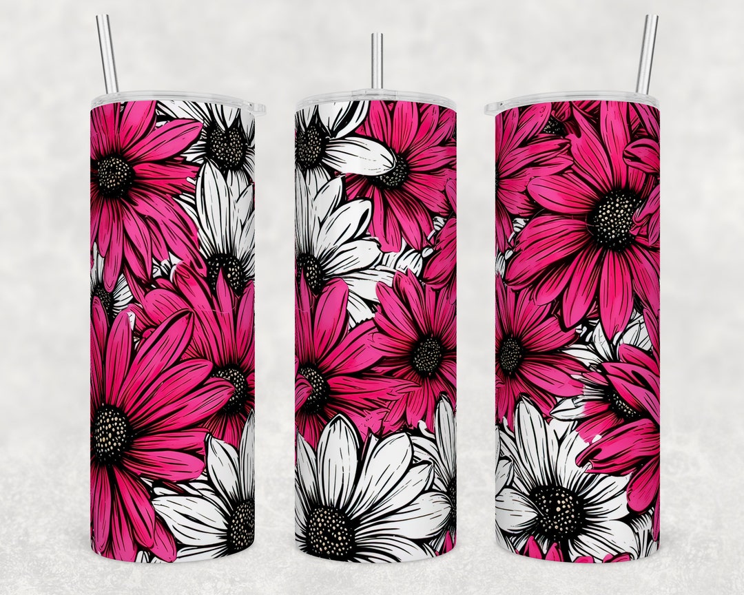 Pink and Black Daisies 20 Oz Skinny Tumbler Sublimation Design Digital ...