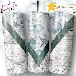 Ocean Seashells 20oz Sublimation Tumbler Designs, Beachy  V Split 9.2 x 8.3” Straight Skinny Tumbler Wrap PNG, Shells Tumbler Wrap