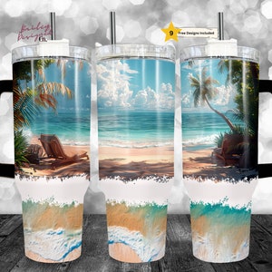 Sandy Beach Ocean Summer 40 oz Tumbler Sublimation Design Download digitale PNG SOLO DIGITALE istantaneo, Tumbler con manico avvolgente