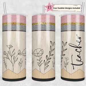 20 oz Skinny Tumbler Teacher Pencil Sublimation Design PNG Instant DIGITAL ONLY - Straight Design Custom Teacher Design - Add Own Name