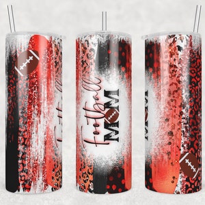 20oz Skinny Tumbler Black Red Football Leopard Designs Template Straight PNG File Download football mom sport tumbler design