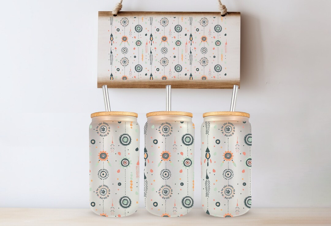 Boho Rustic Floral UVDTF 16 Oz Glass Can Tumbler Sublimation Design ...