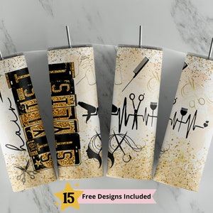 Haarstylist 20oz skinny tuimelaar sublimatie ontwerpsjablonen, rechte PNG digitale download