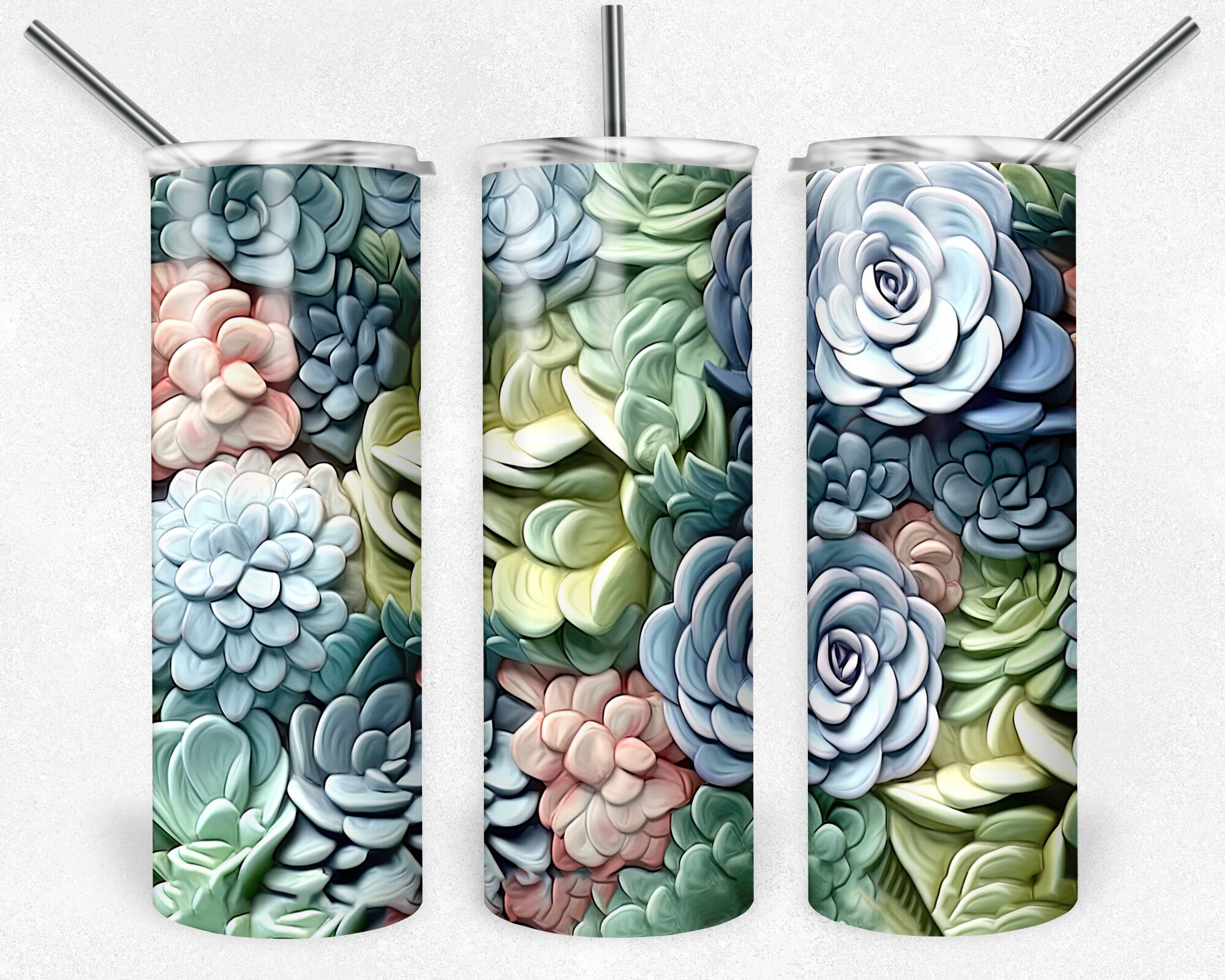 3d Tumbler Wrap Succulents 20 Oz Skinny Tumbler Sublimation Design ...
