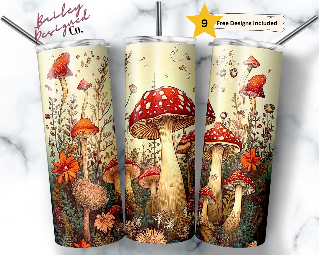 Mushrooms 20 Oz Skinny Tumbler Sublimation Design Digital Download PNG ...