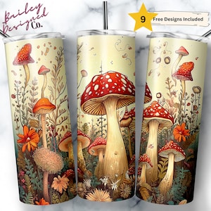 Mushrooms 20 oz Skinny Tumbler Sublimation Design Digital Download PNG Instant DIGITAL ONLY, Wildflower Cottagecore Tumbler