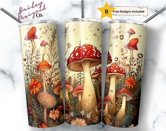 Mushrooms 20 oz Skinny Tumbler Sublimation Design Digital Download PNG Instant DIGITAL ONLY, Wildflower Cottagecore Tumbler