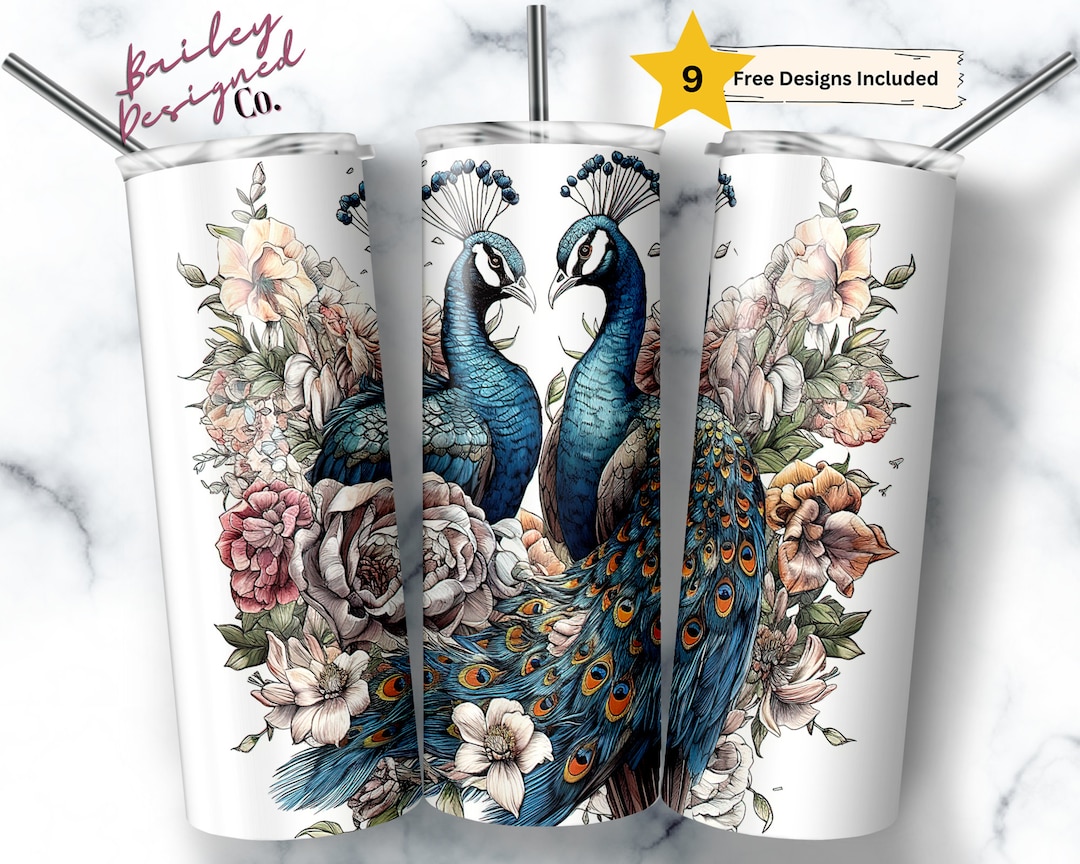 Peacocks 20 Oz Skinny Tumbler Sublimation Design Digital Download PNG