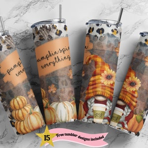 Halloween 20 oz Skinny Tumbler Pumpkin Spice Sublimation Design PNG, DIGITAL, Autumn Design, Fall Gnomes Tumbler, Cute Funny Design