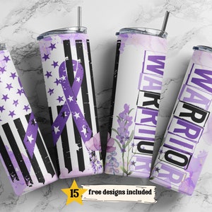 Purple Warrior 20 oz Skinny Tumbler Sublimation Awareness Purple Ribbon Tumbler Straight Design Digital Download PNG tumblers