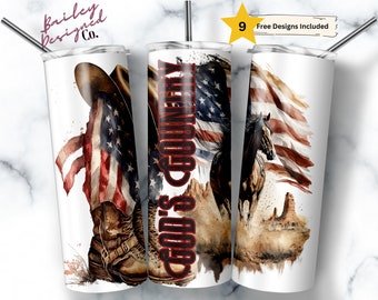 Western God's Country 20 oz Skinny Tumbler Sublimation Design Digital Download PNG Instant DIGITAL ONLY, Patriotic America Tumbler