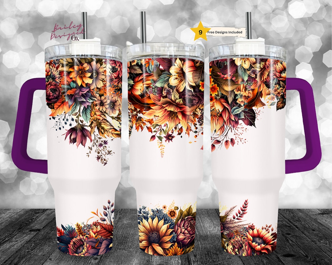 Floral Fall 40oz Tumbler Wrap - PNG Tumbler Design Sublimation Designs ...