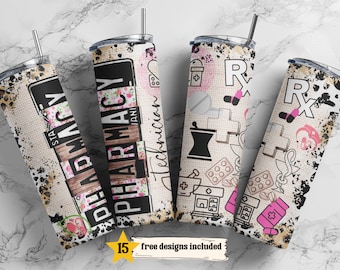 Pharmacy Technician 20 oz Skinny Tumbler Sublimation Leopard Boho Wrap Design For Straight Tumbler, Pharmacy Tech PNG File, Digital