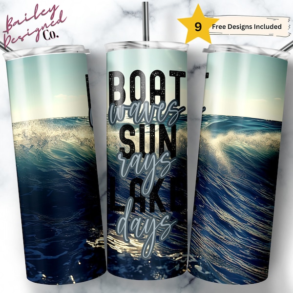 Boat Waves Sun Rays Lake Days 20 oz Skinny Tumbler Sublimation Design Digital Download PNG Instant DIGITAL ONLY, Lake Life Tumbler