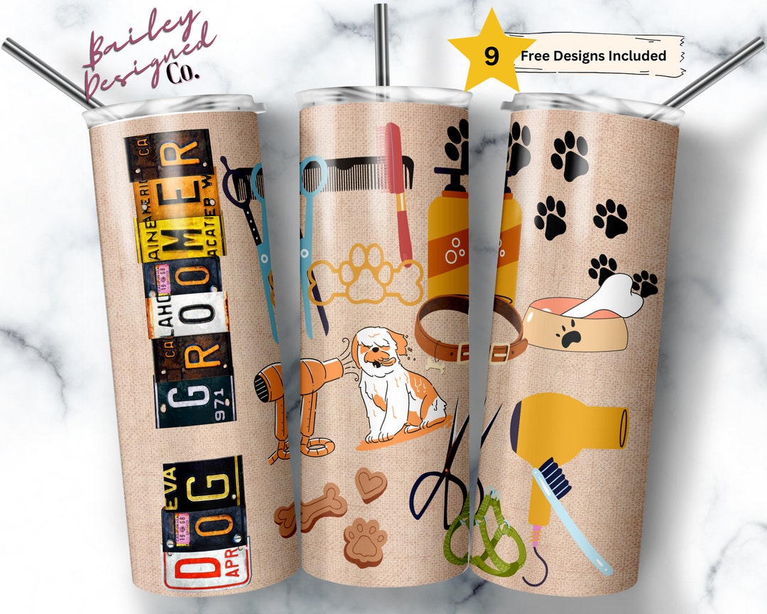 Dog Groomer 20 Oz Skinny Tumbler Sublimation Design Digital Download