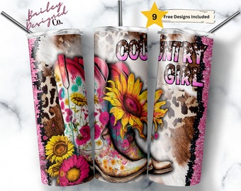 Country Girl 20 oz Skinny Tumbler Sublimation Design Digital Download PNG Instant DIGITAL ONLY, Western Rustic Cowgirl Tumbler