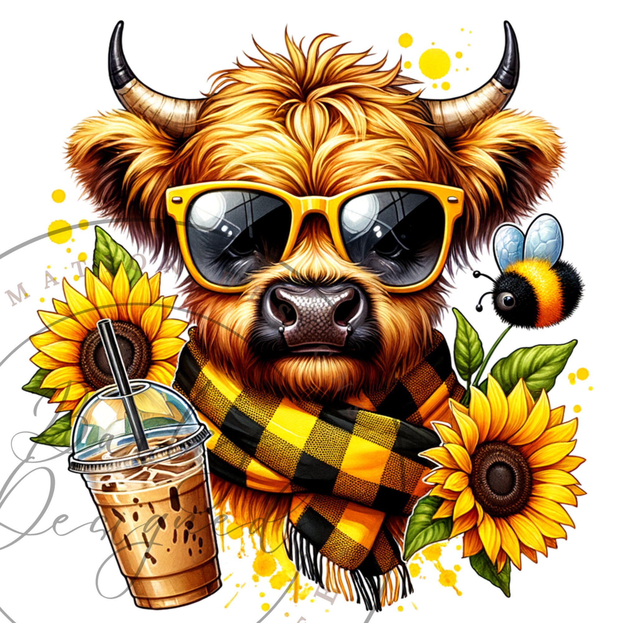 Cute Sunflower Highland Cow Clipart Shirt Sublimation Design Digital ...