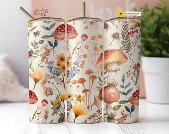 Cottagecore Nature Mushroom 20 oz Skinny Tumbler Sublimation Design Digital Download PNG Instant DIGITAL ONLY,  Tumbler Wrap
