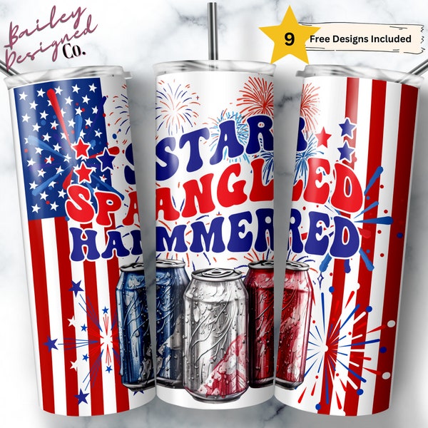 Star Spangled Hammered 20 oz Skinny Tumbler Sublimation Design Digital Download PNG Instant DIGITAL ONLY, Patriotic 4th of July Tumbler