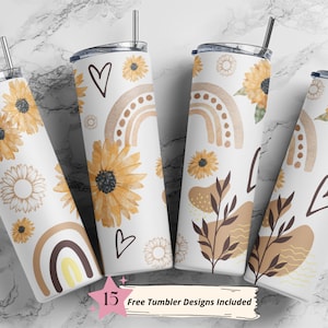 20oz Skinny Tumbler Sublimation Designs Boho Sunflower Abstract Style Rainbow Tumbler for Straight Tumbler PNG File Digital Download