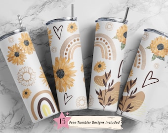 20oz Skinny Tumbler Sublimation Designs Boho Sunflower Abstract Style Rainbow Tumbler for Straight Tumbler PNG File Digital Download